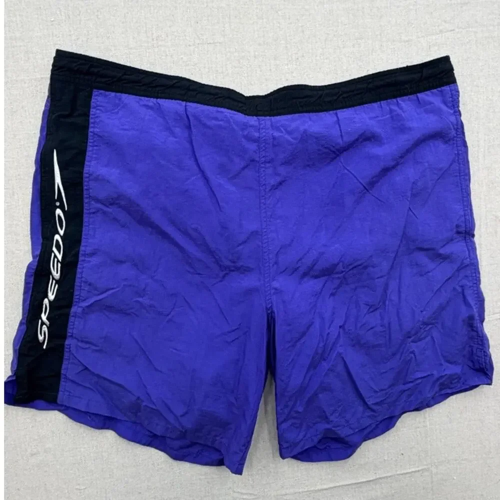 Vintage Speedo Purple and Black Swim Trunks